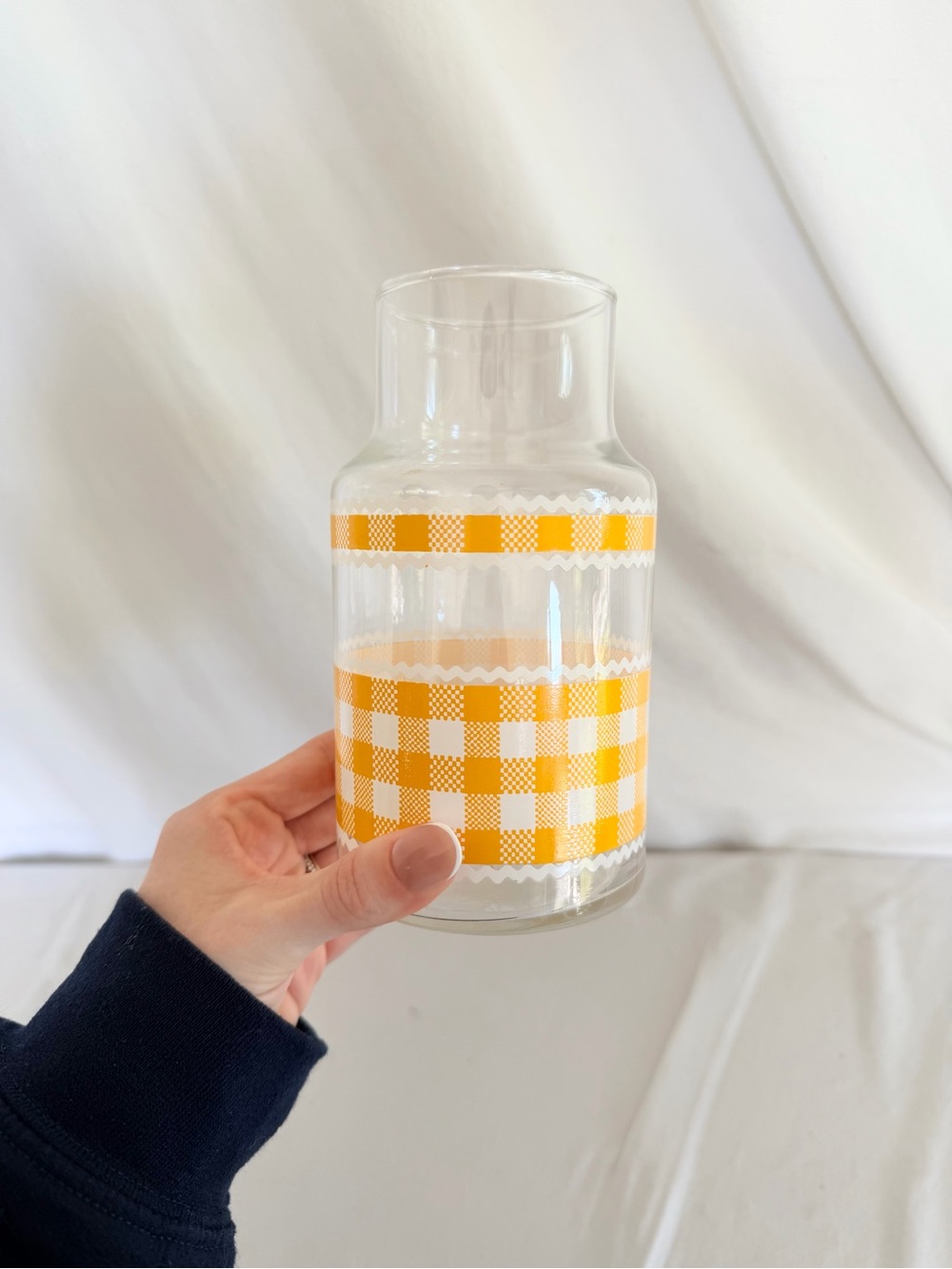 Vintage Yellow Gingham Glass Carafe